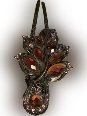 Bohemian VTG Rhinestone barrette Leaf Hair Fork - Elegant Accent Hair Jewelry